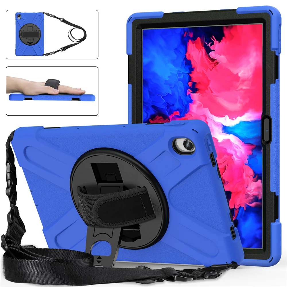 360 Degree Swivel Kickstand Design PC + Silicone Hybrid Tablet Case with Shoulder Strap for Lenovo Tab P11 TB-J606F / Tab P11 5G / Tab P11 5G - Blue - Image 3
