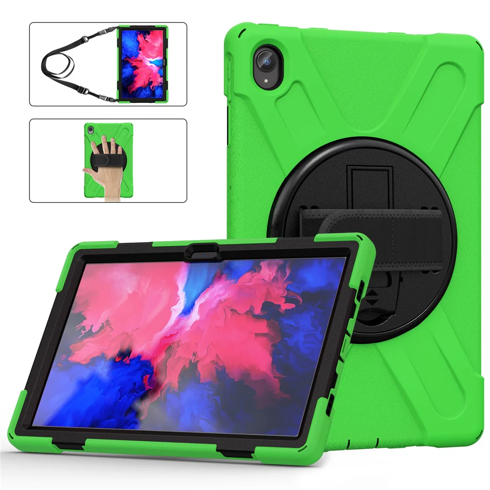 360 Degree Swivel Kickstand Design PC + Silicone Hybrid Tablet Case with Shoulder Strap for Lenovo Tab P11 TB-J606F / Tab P11 5G / Tab P11 5G - Green - Image 4