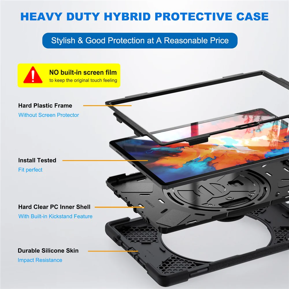 360° Rotary Kickstand Design PC + Silicone Tablet Case Shell for Lenovo Tab P11 Pro TB-J706F - Black - Image 5