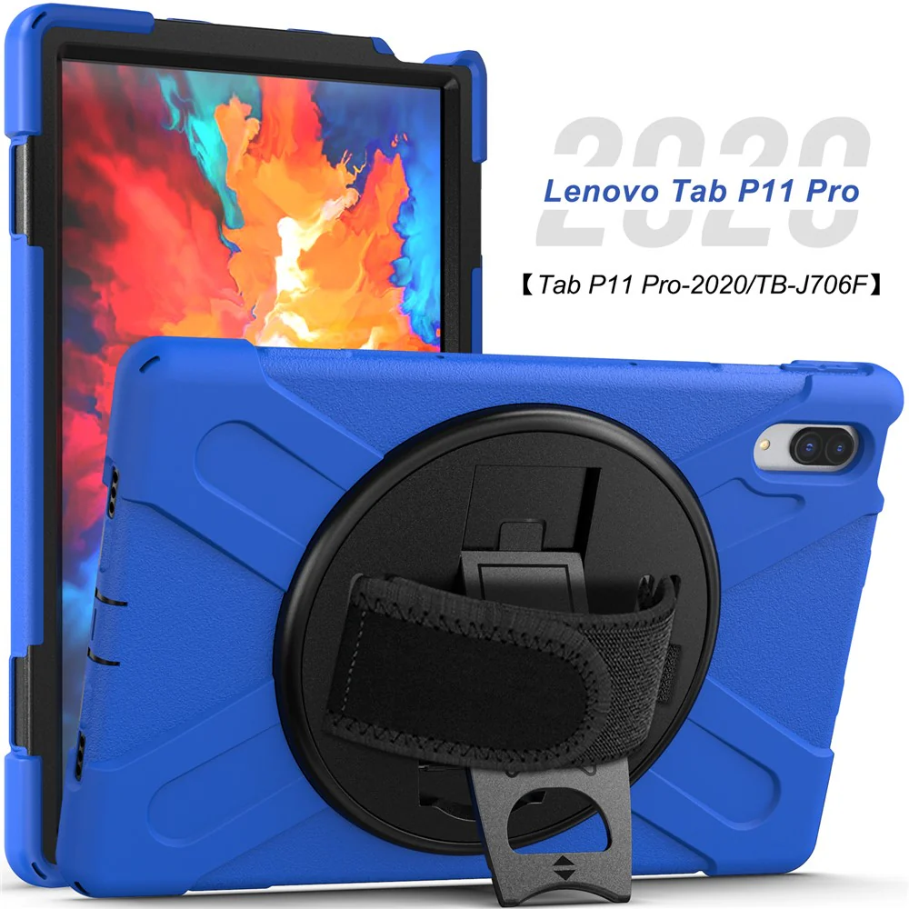 360° Rotary Kickstand Design PC + Silicone Tablet Case Shell for Lenovo Tab P11 Pro TB-J706F - Blue - Image 4