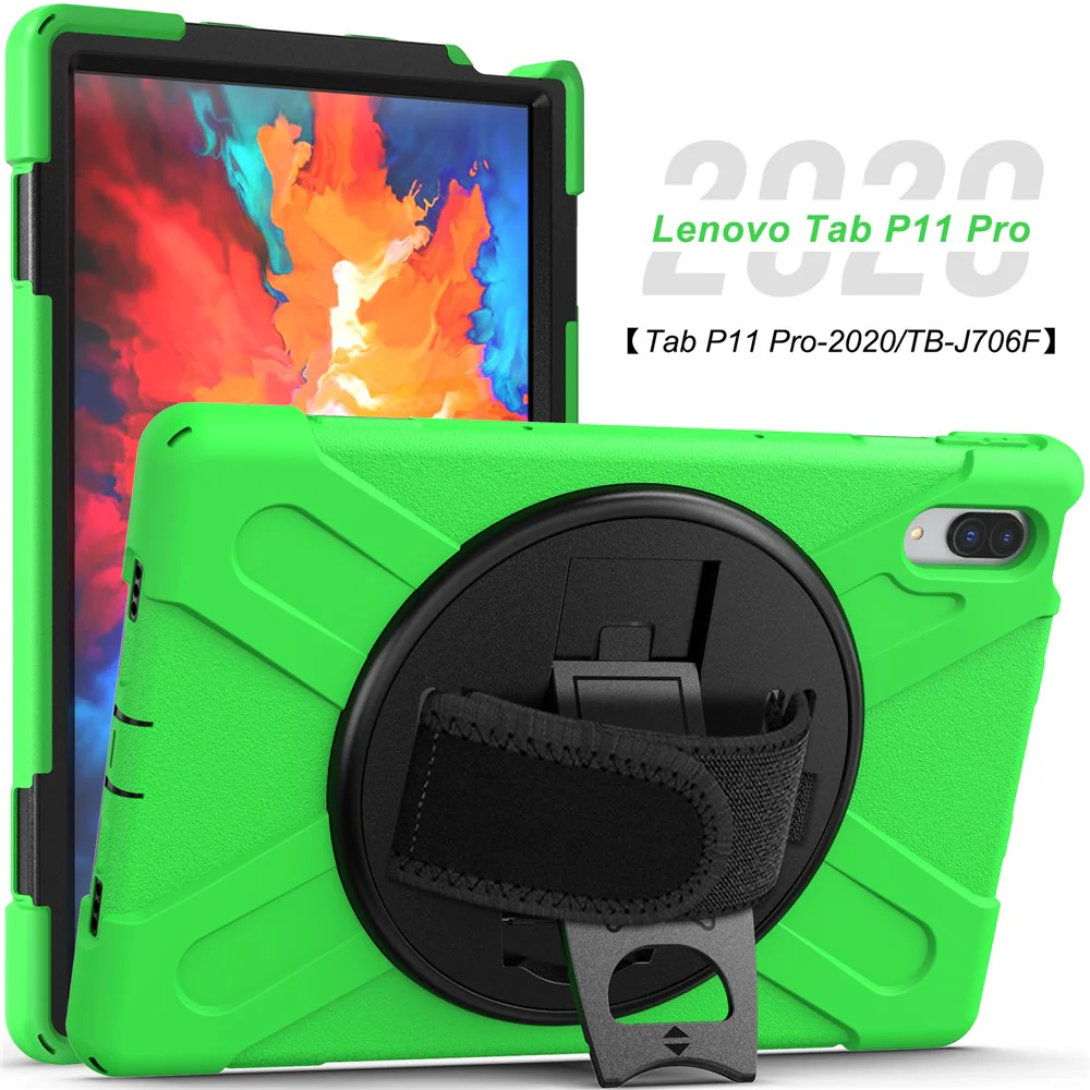 360° Rotary Kickstand Design PC + Silicone Tablet Case Shell for Lenovo Tab P11 Pro TB-J706F - Green - Image 5