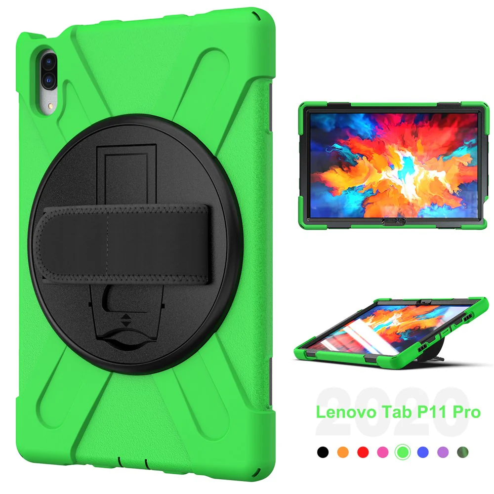 360° Rotary Kickstand Design PC + Silicone Tablet Case Shell for Lenovo Tab P11 Pro TB-J706F - Green - Image 6
