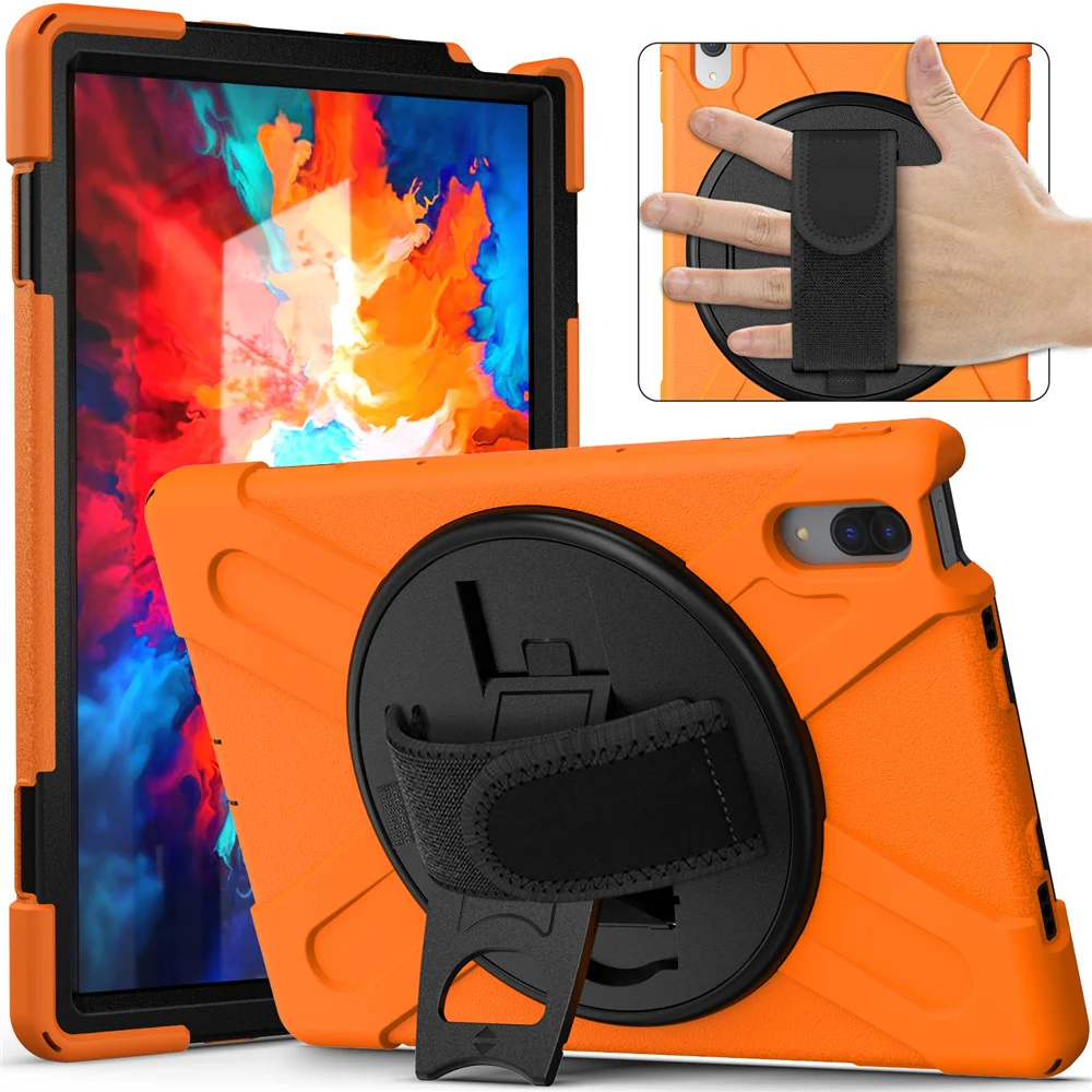 360° Rotary Kickstand Design PC + Silicone Tablet Case Shell for Lenovo Tab P11 Pro TB-J706F - Orange - Image 2
