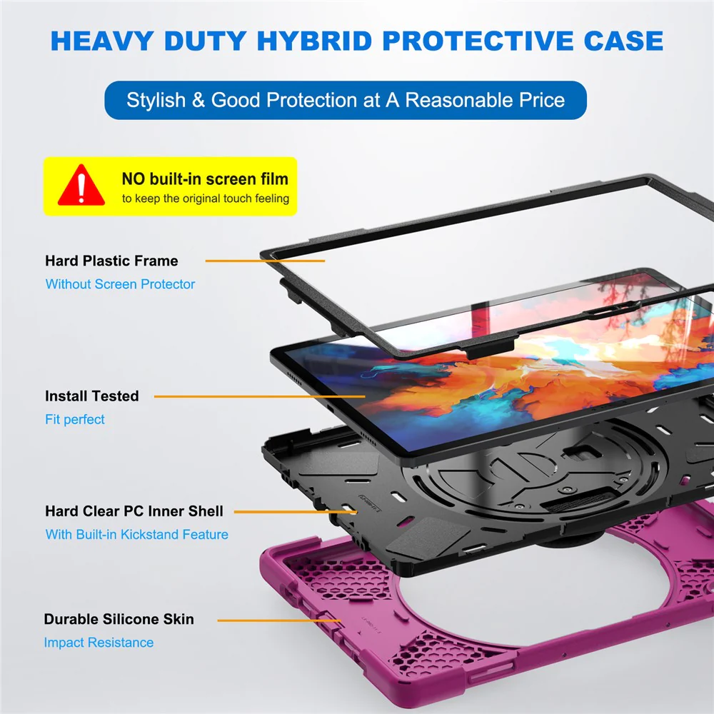 360° Rotary Kickstand Design PC + Silicone Tablet Case Shell for Lenovo Tab P11 Pro TB-J706F - Rose - Image 3