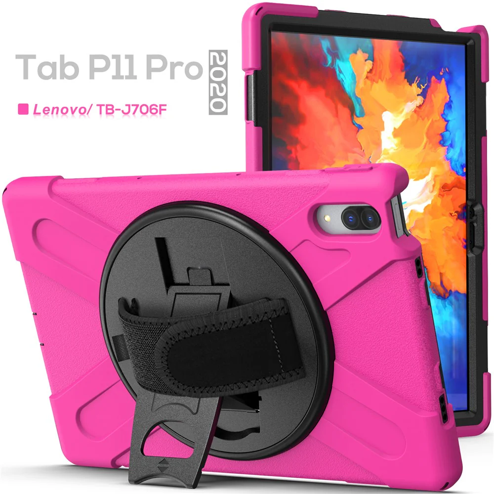 360° Rotary Kickstand Design PC + Silicone Tablet Case Shell for Lenovo Tab P11 Pro TB-J706F - Rose - Image 6