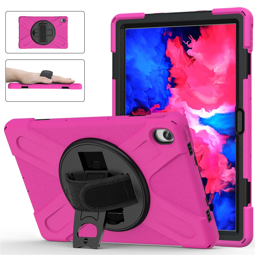360° Rotary Kickstand Design PC + Silicone Tablet Case Shell for Lenovo Tab P11 TB-J606F / Tab P11 5G / Tab P11 Plus TB-J616 - Rose - Image 2