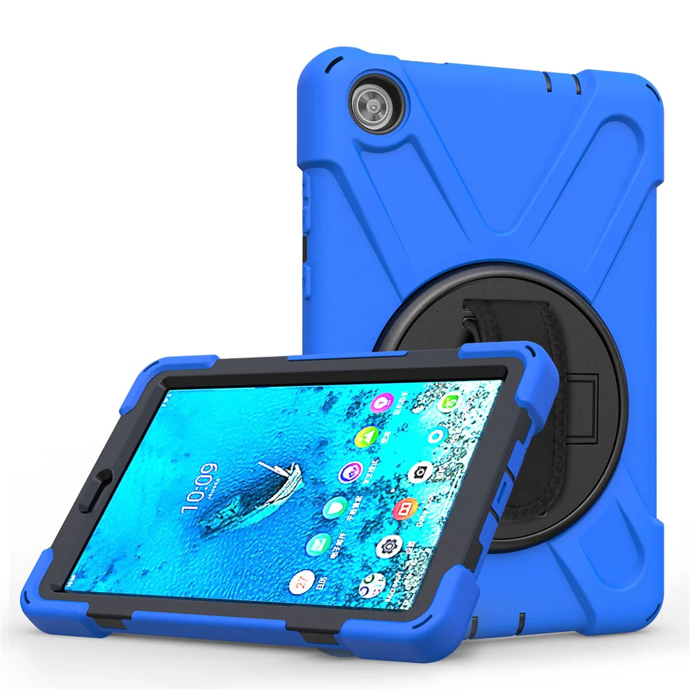 360° Swivel PC + Silicone Kickstand Tablet Case with Pen Slot Hand Band for Lenovo Tab M8 8" TB-8505F/8505X 2019 - Blue - Image 4