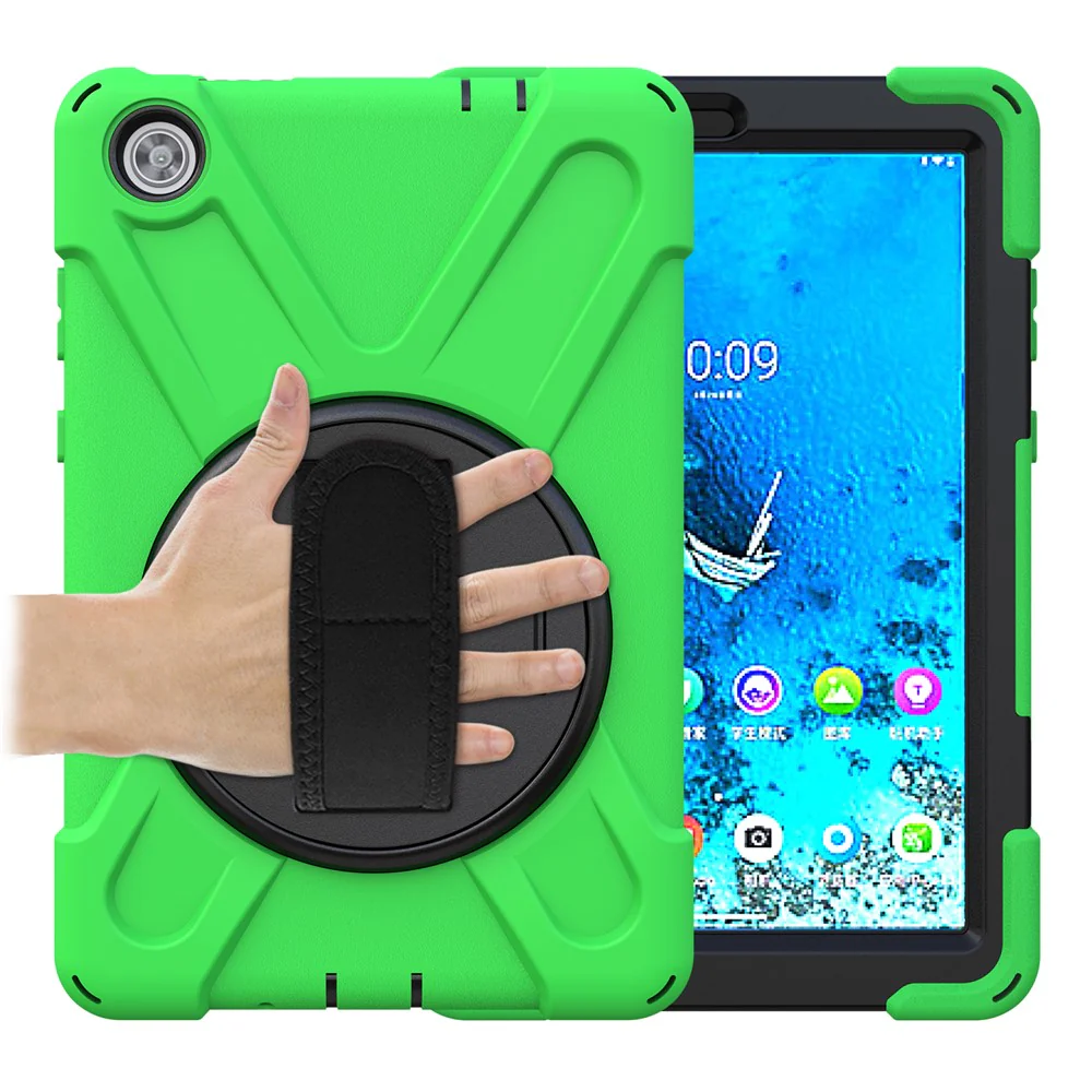 360° Swivel PC + Silicone Kickstand Tablet Case with Pen Slot Hand Band for Lenovo Tab M8 8" TB-8505F/8505X 2019 - Green - Image 2