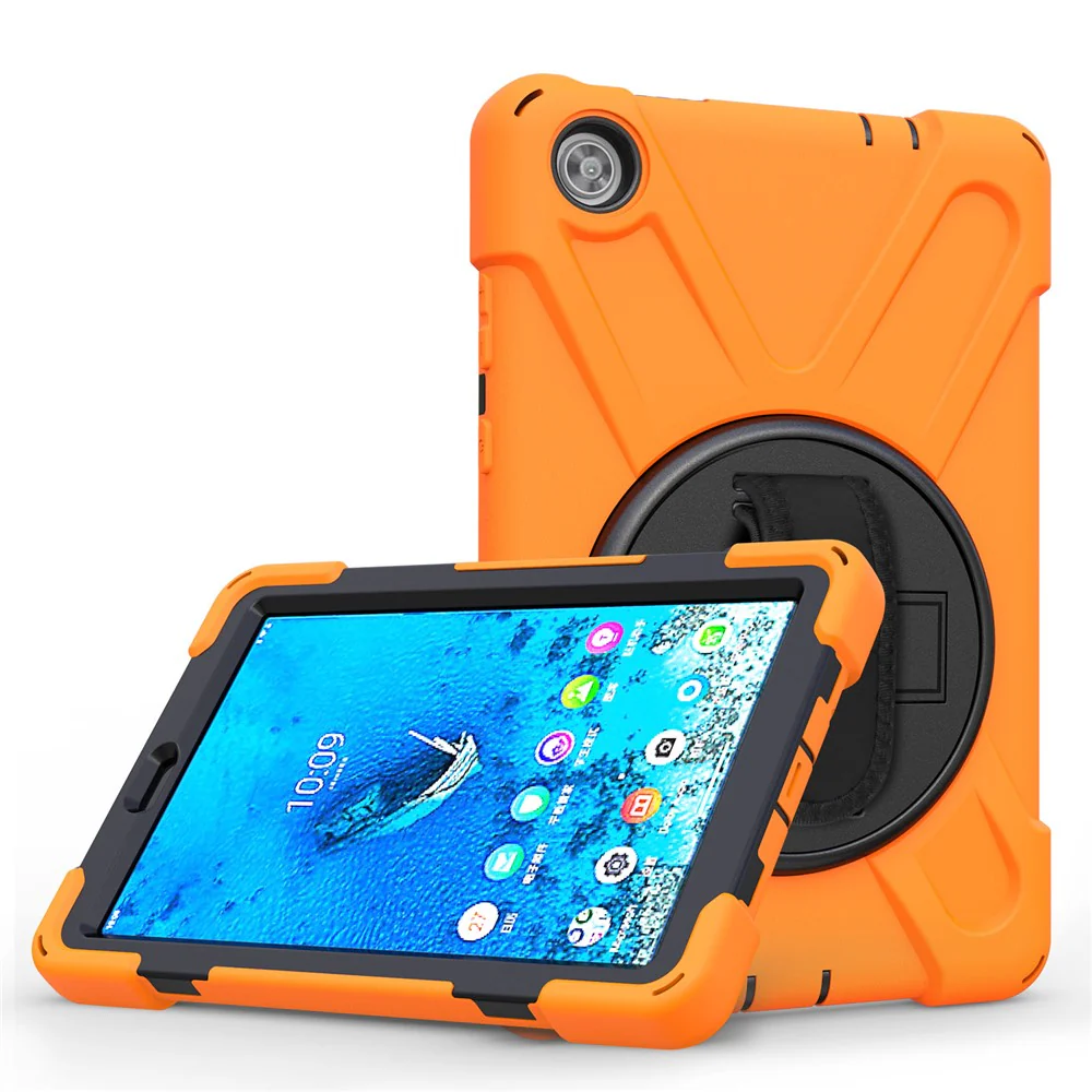 360° Swivel PC + Silicone Kickstand Tablet Case with Pen Slot Hand Band for Lenovo Tab M8 8" TB-8505F/8505X 2019 - Orange - Image 4
