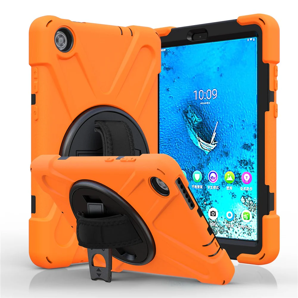 360° Swivel PC + Silicone Kickstand Tablet Case with Pen Slot Hand Band for Lenovo Tab M8 8" TB-8505F/8505X 2019 - Orange - Image 5