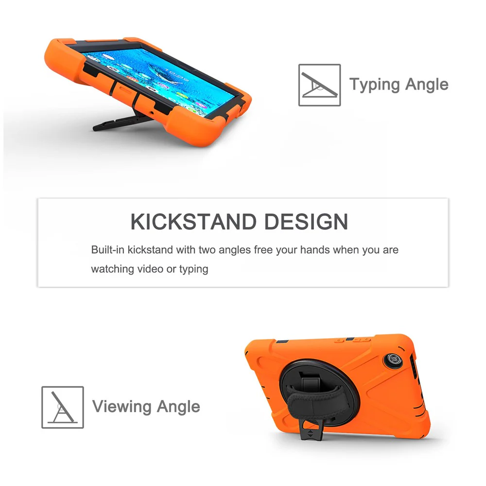 360° Swivel PC + Silicone Kickstand Tablet Case with Pen Slot Hand Band for Lenovo Tab M8 8" TB-8505F/8505X 2019 - Orange - Image 6