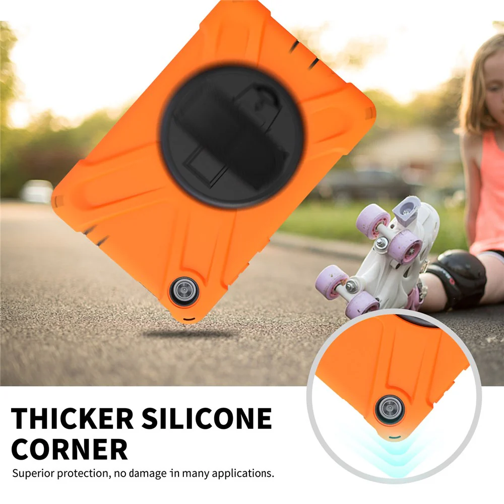 360° Swivel PC + Silicone Kickstand Tablet Case with Pen Slot Hand Band for Lenovo Tab M8 8" TB-8505F/8505X 2019 - Orange - Image 8