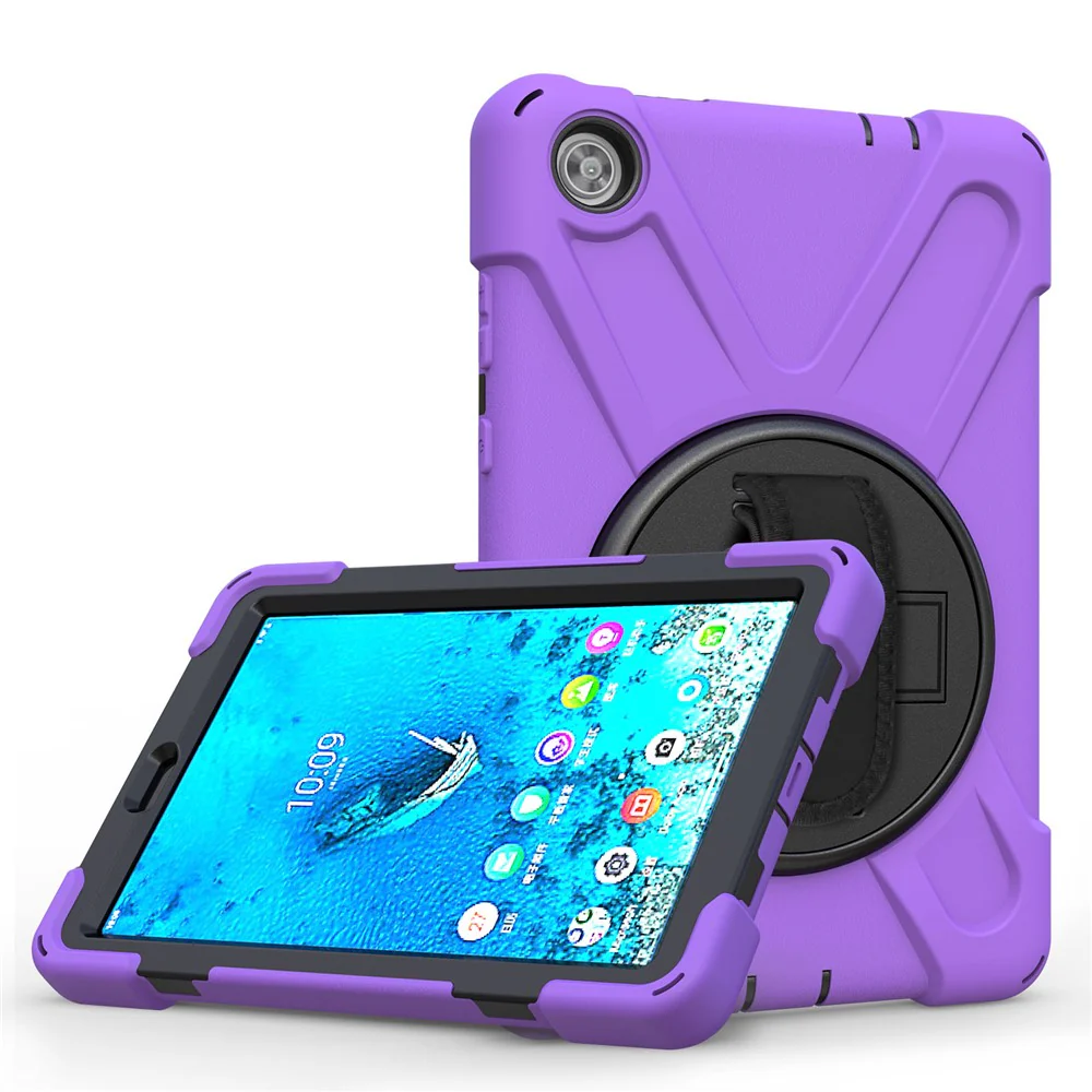 360° Swivel PC + Silicone Kickstand Tablet Case with Pen Slot Hand Band for Lenovo Tab M8 8" TB-8505F/8505X 2019 - Purple - Image 4