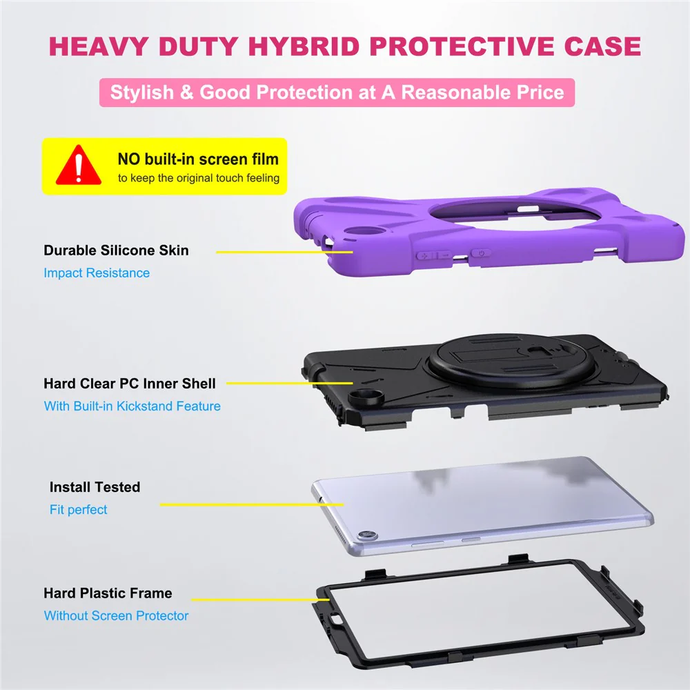360° Swivel PC + Silicone Kickstand Tablet Case with Pen Slot Hand Band for Lenovo Tab M8 8" TB-8505F/8505X 2019 - Purple - Image 7
