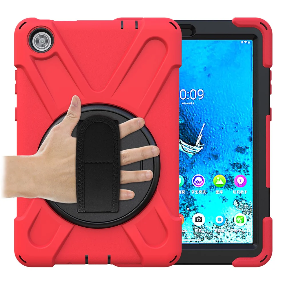 360° Swivel PC + Silicone Kickstand Tablet Case with Pen Slot Hand Band for Lenovo Tab M8 8" TB-8505F/8505X 2019 - Red - Image 2