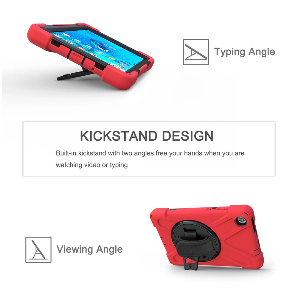 360° Swivel PC + Silicone Kickstand Tablet Case with Pen Slot Hand Band for Lenovo Tab M8 8" TB-8505F/8505X 2019 - Red - Image 6