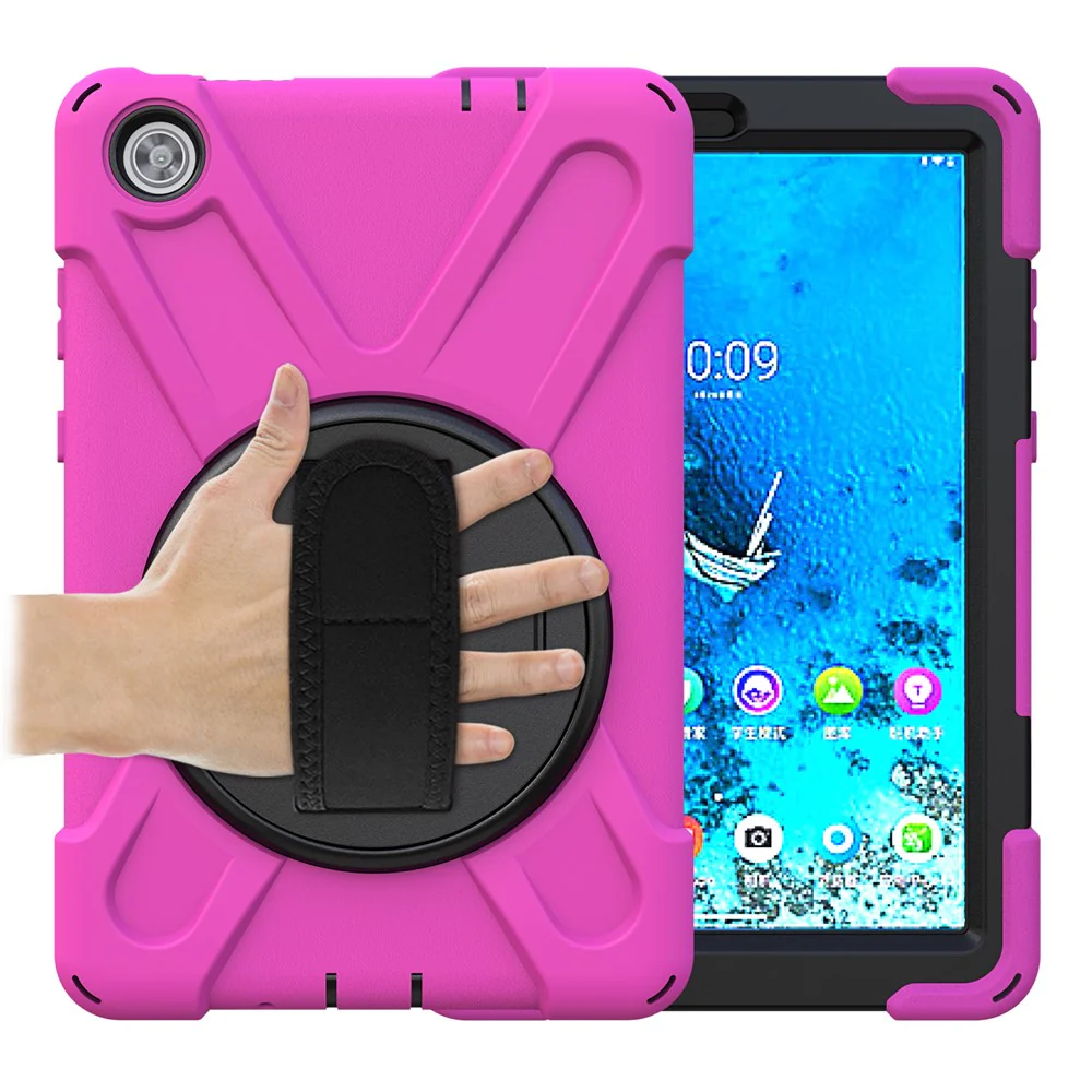 360° Swivel PC + Silicone Kickstand Tablet Case with Pen Slot Hand Band for Lenovo Tab M8 8" TB-8505F/8505X 2019 - Rose - Image 2