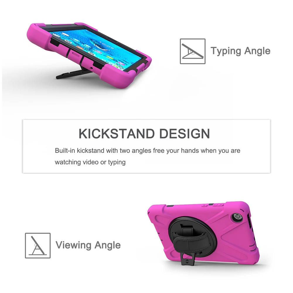 360° Swivel PC + Silicone Kickstand Tablet Case with Pen Slot Hand Band for Lenovo Tab M8 8" TB-8505F/8505X 2019 - Rose - Image 6