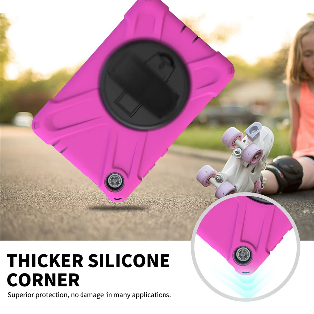 360° Swivel PC + Silicone Kickstand Tablet Case with Pen Slot Hand Band for Lenovo Tab M8 8" TB-8505F/8505X 2019 - Rose - Image 8