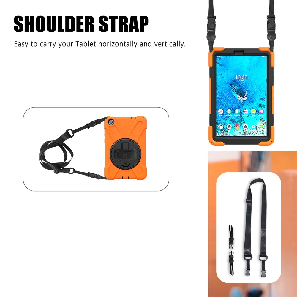 360° Swivel PC + Silicone Kickstand Tablet Case with Shoulder Strap for Lenovo Tab M8 (HD) TB-8505X / 8505F / Tab M8 (3rd Gen) 8506F - Orange - Image 2