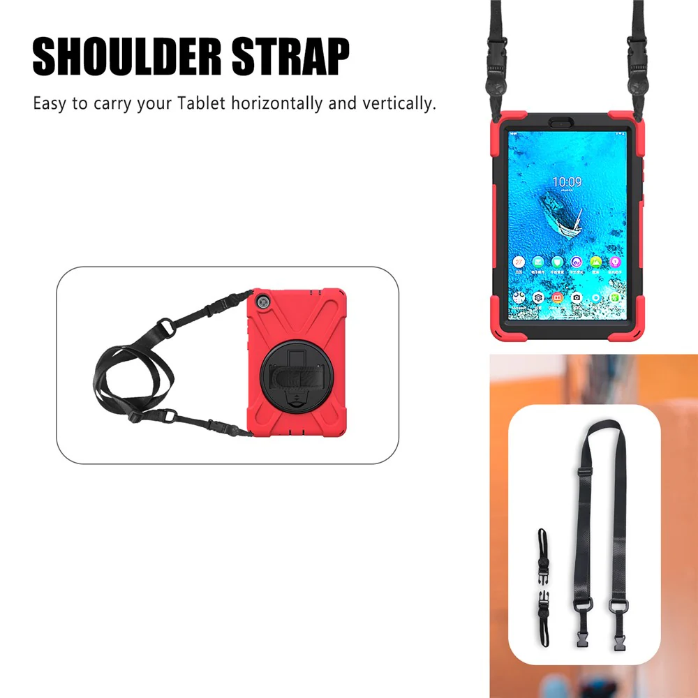 360° Swivel PC + Silicone Kickstand Tablet Case with Shoulder Strap for Lenovo Tab M8 (HD) TB-8505X / 8505F / Tab M8 (3rd Gen) 8506F - Red - Image 2