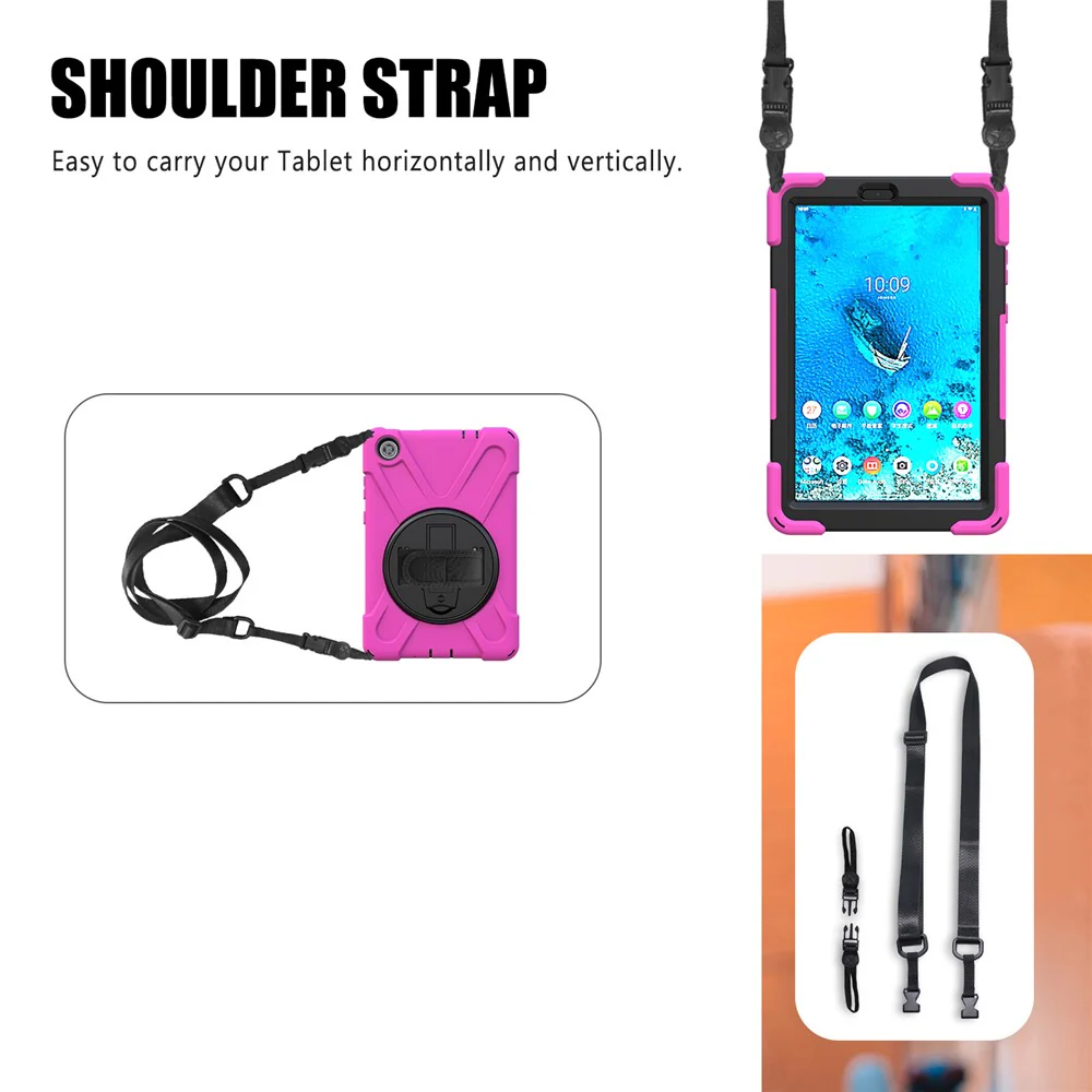 360° Swivel PC + Silicone Kickstand Tablet Case with Shoulder Strap for Lenovo Tab M8 (HD) TB-8505X / 8505F / Tab M8 (3rd Gen) 8506F - Rose - Image 2