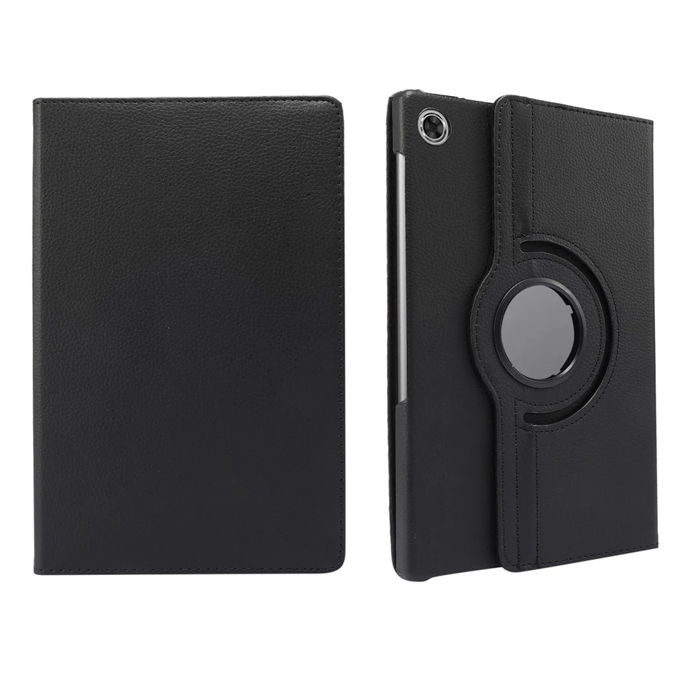360° Swiveling Stand Design Litchi Texture Leather Case for Lenovo Tab M10 Plus - Black