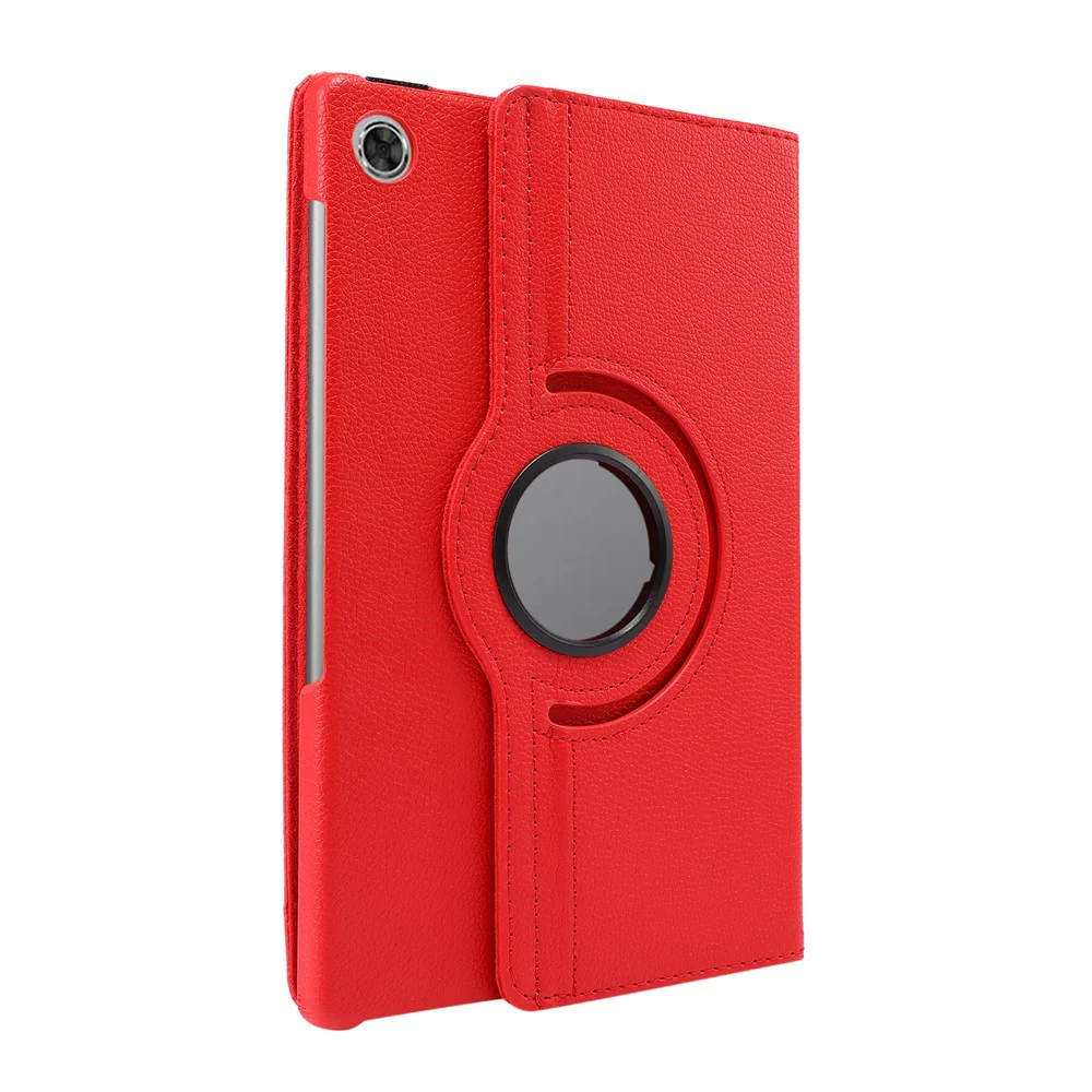 360° Swiveling Stand Design Litchi Texture Leather Case for Lenovo Tab M10 Plus - Red - Image 3