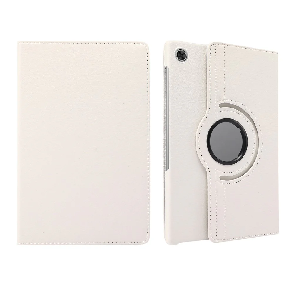 360° Swiveling Stand Design Litchi Texture Leather Case for Lenovo Tab M10 Plus - White