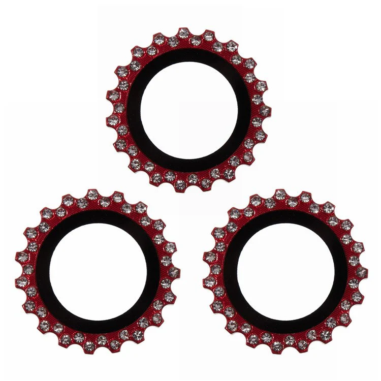 3Pcs / Set For iPhone 16 Pro Max Camera Lens Protector Gear Shape Rhinestone Decor Corning Gorilla Glass Lens Film - Red - Image 2