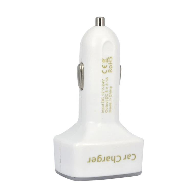 4 in 1 Car Charger Dual USB Port with Digital Display Voltage / Temperature / Current Meter Tester Adapter - White / Blue LED - Image 3