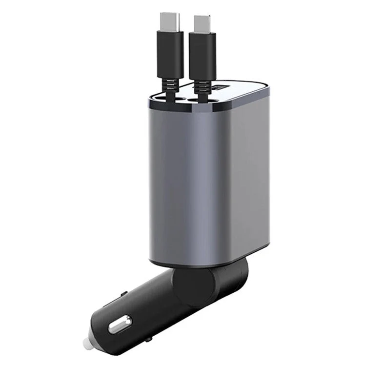 4-in-1 Digital Display Dual Ports Fast Charging Cigarette Lighter Car Charger with iP + Type-C Retractable Cable - Image 2