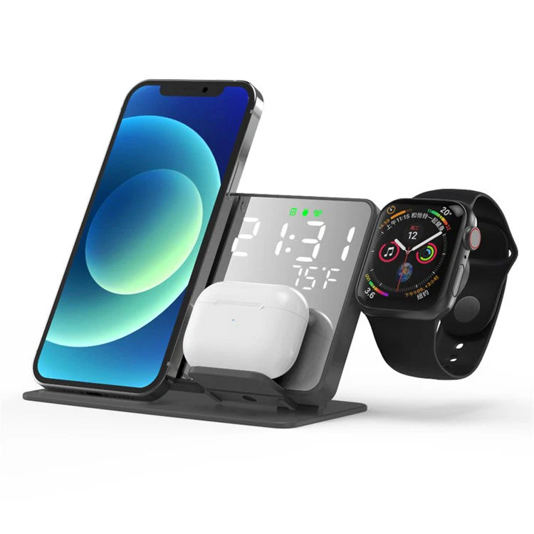 4-in-1 LED Digital Temperature Display Alarm Clock 15W Wireless Charger Qi Fast Charging Stand for iPhone Android iWatch AirPods - Image 3