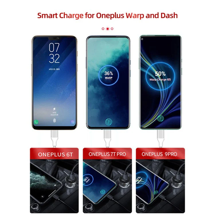 65W Dual Ports Car Charger Phone Charging Adapter for OnePlus 9R/9 Pro/8T/8 Pro/7T Pro/7/6T Warp Charge Fast Charger - Red - Image 7
