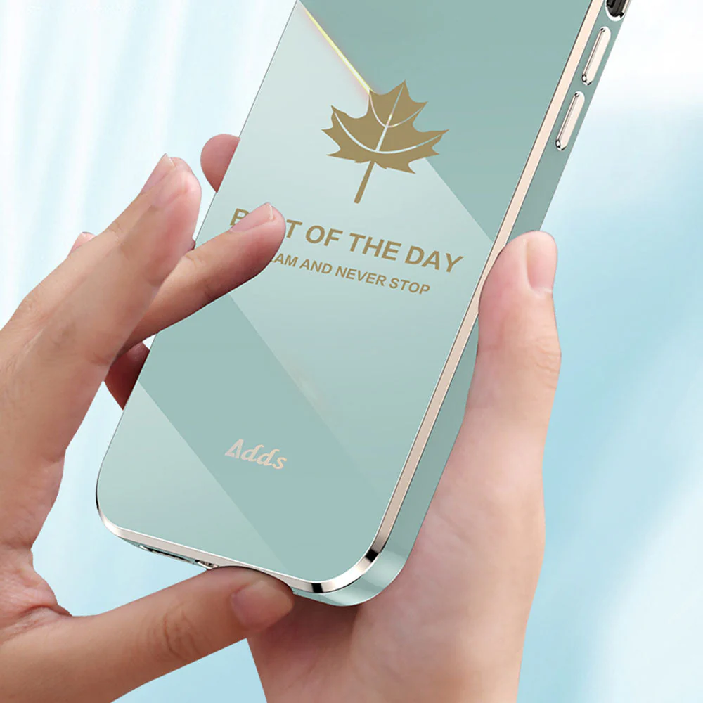 6D Electroplating Cover for iPhone 14 Maple Leaf Pattern Straight Edge TPU Phone Cover - Grey Blue - Image 4