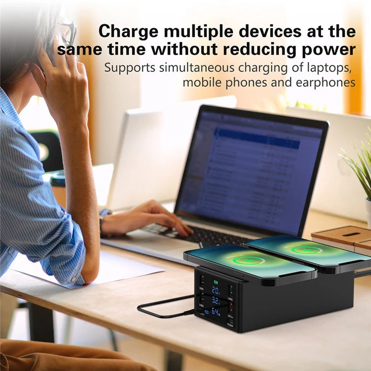 888W Multi-Port USB Phone Charger QC3.0 Fast Charger 15W Wireless Charger PD 65W Charging Station for Laptops - Black / EU Plug - Image 3
