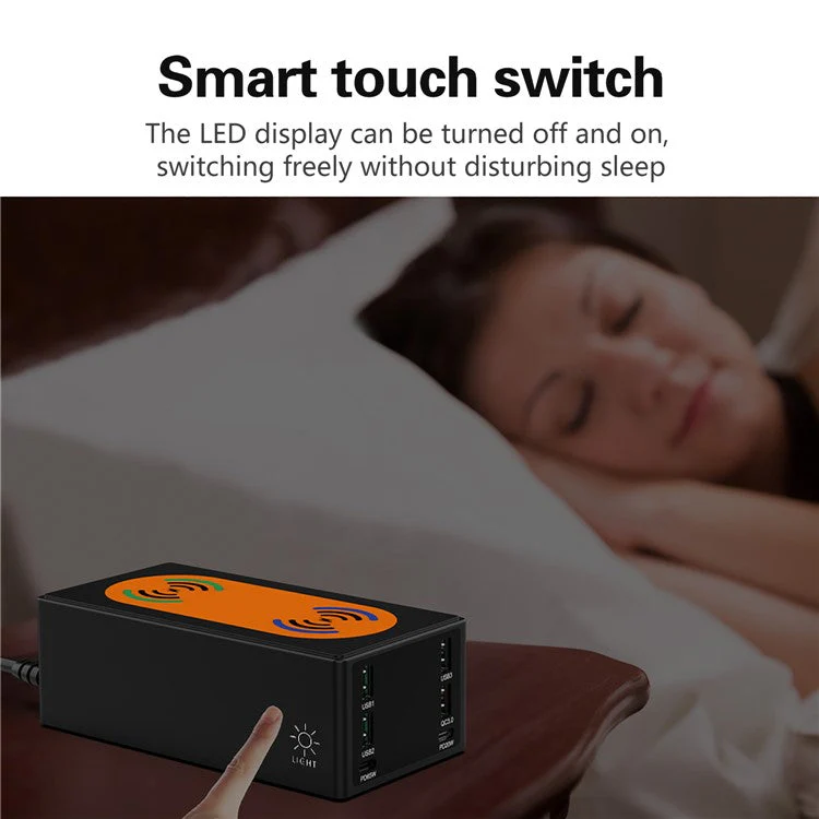 888W Multi-Port USB Phone Charger QC3.0 Fast Charger 15W Wireless Charger PD 65W Charging Station for Laptops - Black / EU Plug - Image 4