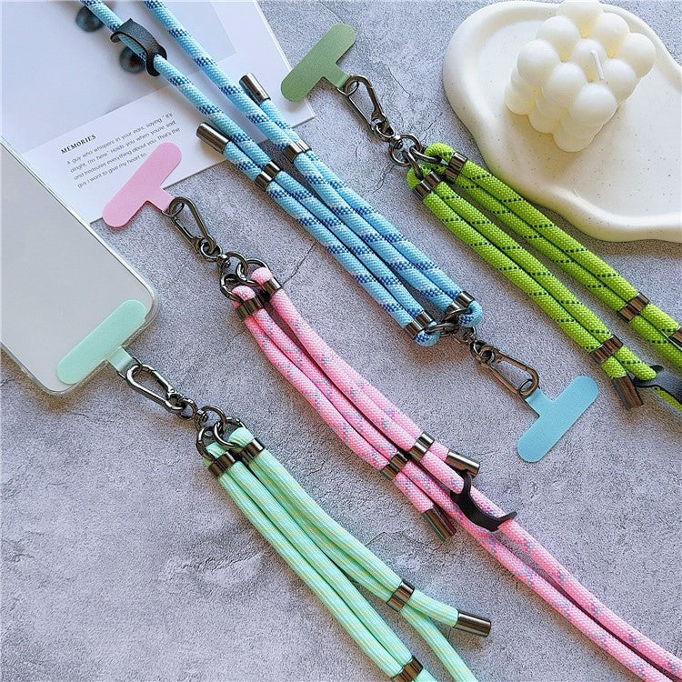 8mm Thick Adjustable Phone Lanyard Twill Pattern Neck Strap with Tether Tab, Total Length: 140cm - Pink+Green - Image 3