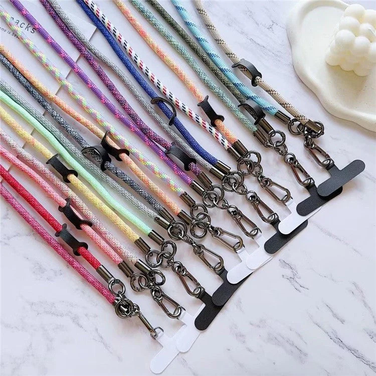 8mm Thick Phone Lanyard Adjustable Nylon Crossbody Strap with Tether Tab, Total Length: 140cm - Red+Colorful Red - Image 3
