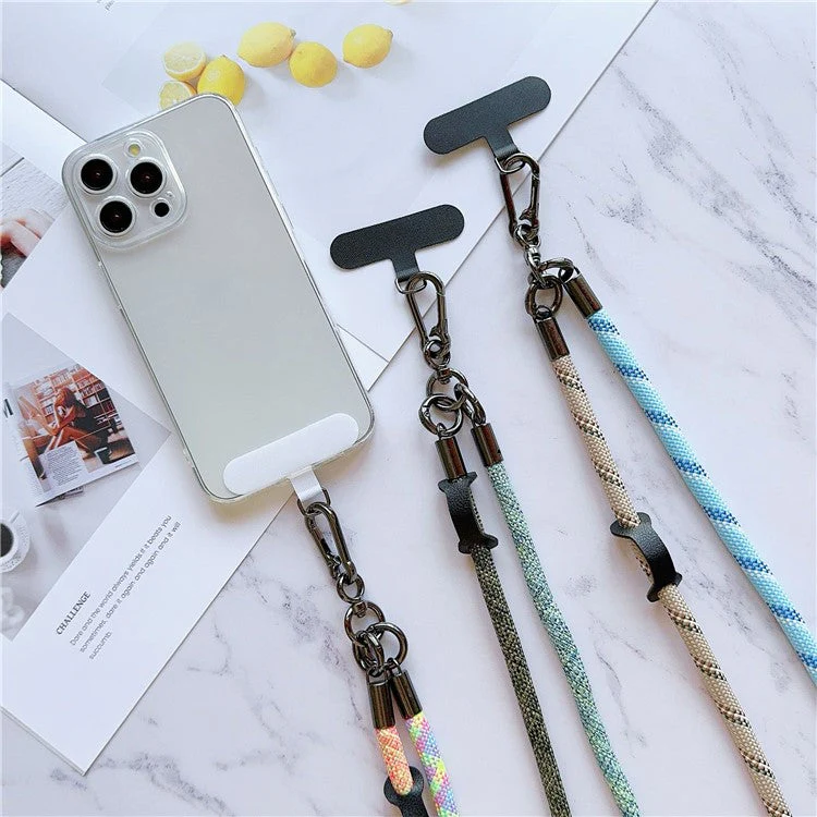 8mm Thick Phone Lanyard Adjustable Nylon Crossbody Strap with Tether Tab, Total Length: 140cm - Yellow+Green - Image 2