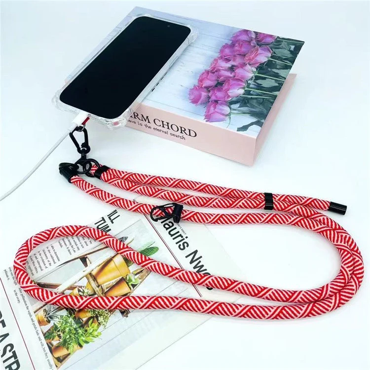 8mm Thick Phone Lanyard Crossbody Adjustable Strap Twill Pattern with Tether Tab, Total Length: 120cm - Light Grey+Yellow - Image 2