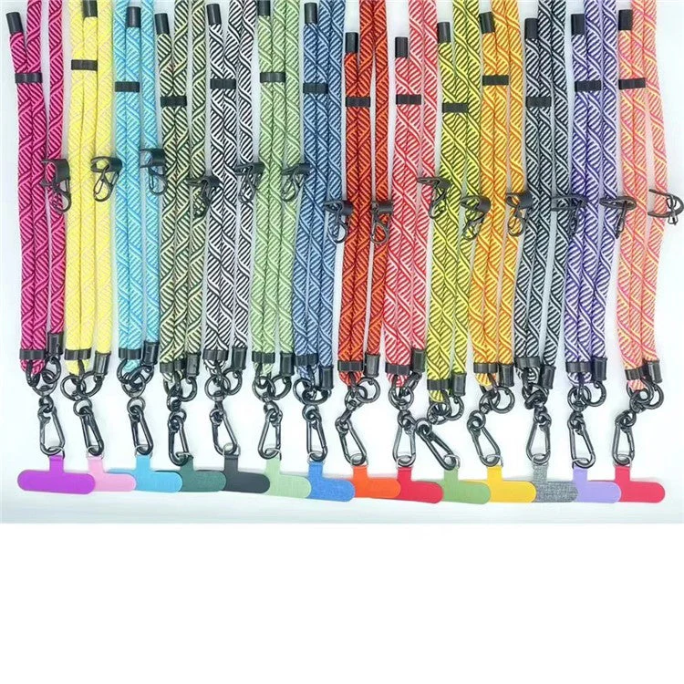 8mm Thick Phone Lanyard Crossbody Adjustable Strap Twill Pattern with Tether Tab, Total Length: 120cm - Light Grey+Yellow - Image 3