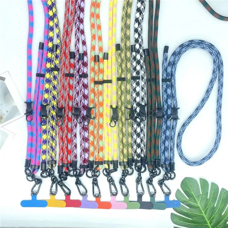 8mm Thick Phone Lanyard Pattern Phone Crossbody Neck Strap with Tether Tab, Total Length: 135cm - Green+Orange - Image 2