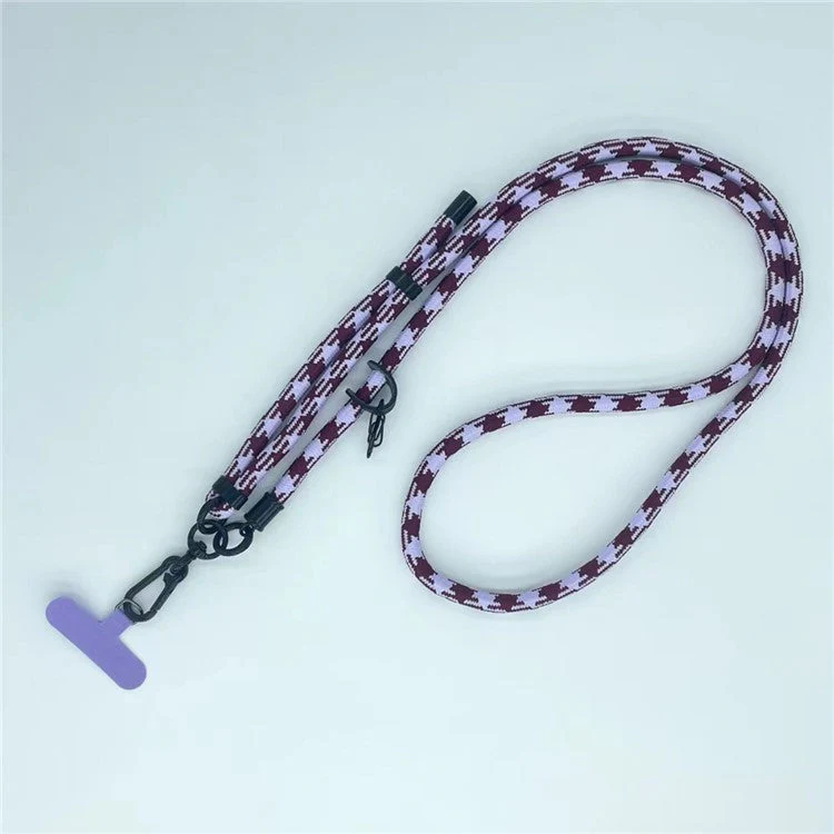 8mm Thick Phone Lanyard Pattern Phone Crossbody Neck Strap with Tether Tab, Total Length: 135cm - Wine Red+White