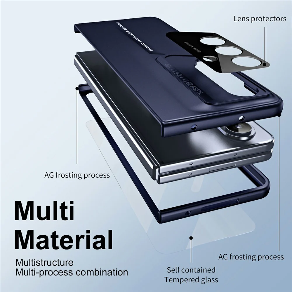 918 Series for Samsung Galaxy Z Fold7 5G Case PC Hard Phone Cover with Tempered Glass Film - Blue - Image 6