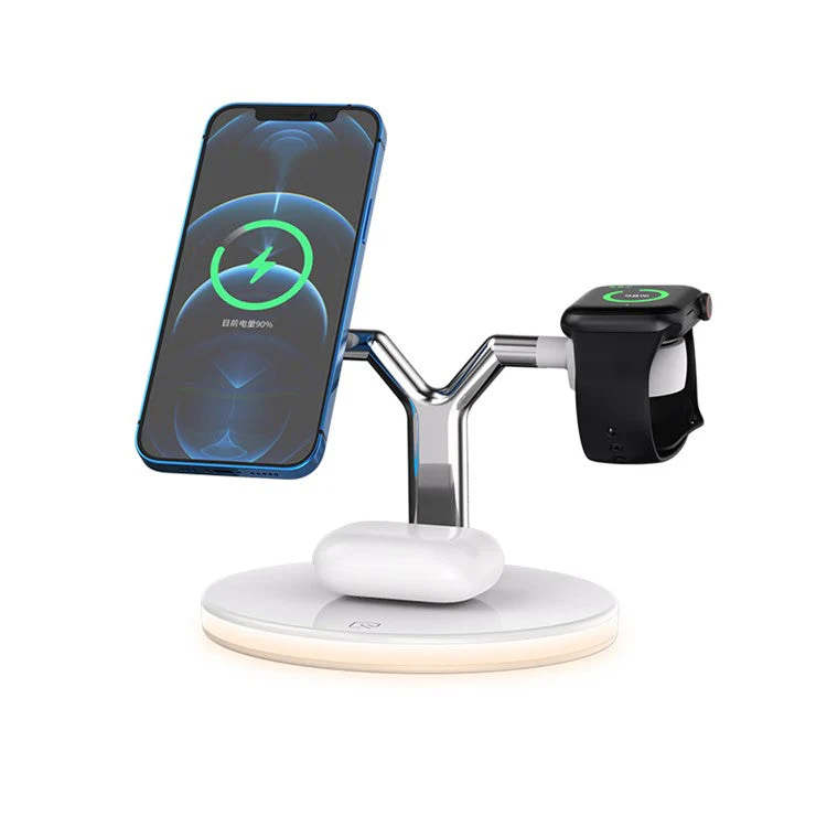 970 For iPhone / Apple Watch / AirPods 3 in 1 Wireless Charger 15W Fast Charging Desktop Stand Cradle with Light - White - Image 2