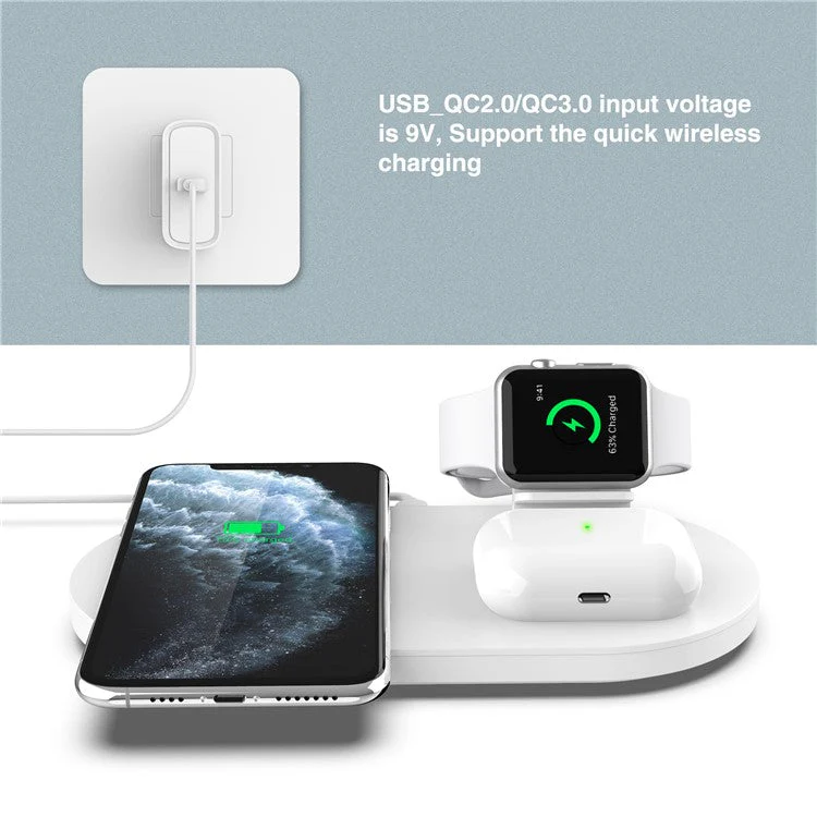 A04 3-in-1 Wireless Charger for iPhone / iWatch / AirPods Portable Fast Charging Station with Detachable Watch Stand - White - Image 6