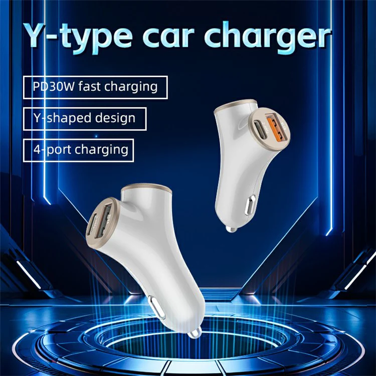 A2 78W Y-Shaped Car Charger 2 USB + 2 Type-C Phone Fast Charging Power Adapter - Black - Image 3