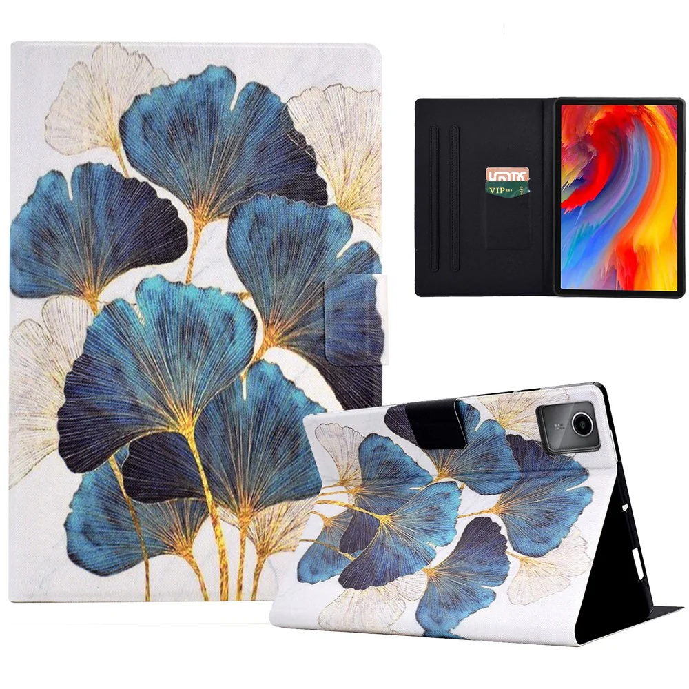 A2 For Lenovo Tab M11 / Xiaoxin Pad 11 2024 Leather Case Pattern Printed Card Slots Tablet Cover - Leaves