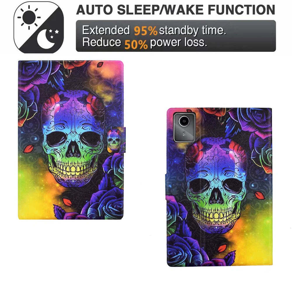 A2 For Lenovo Tab M11 / Xiaoxin Pad 11 2024 Leather Case Pattern Printed Card Slots Tablet Cover - Skull - Image 5